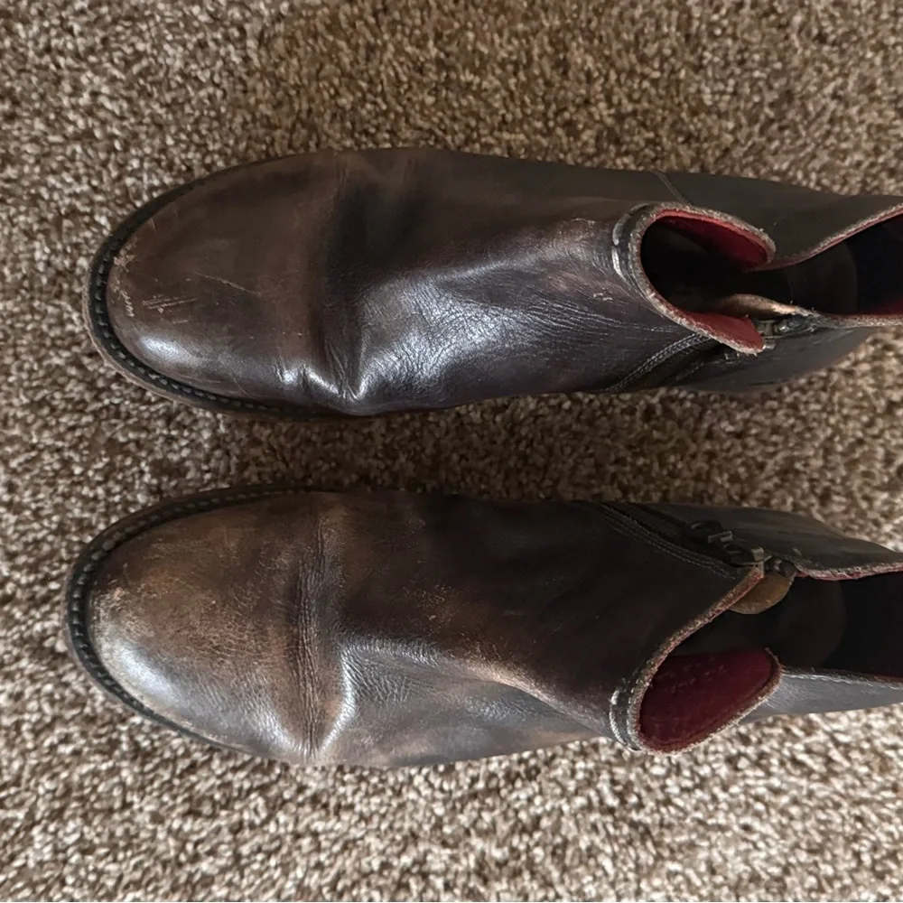 BED|STU Black and Red Ankle Boots with Distressed Leather - Picture 3 of 7